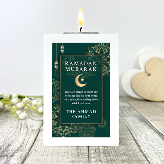 Personalised Ramadan Mubarak White Tea Light Holder
