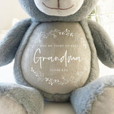 Personalised Wreath Ashes Keepsake Memory Bear - Grey