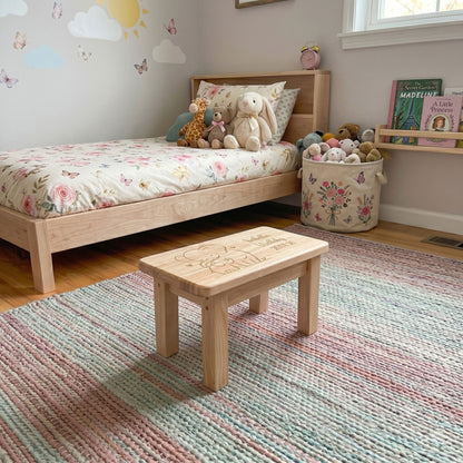 Personalised Engraved Children's Wooden Rectangular Stool Elephant Design | New Baby or Christening Gift