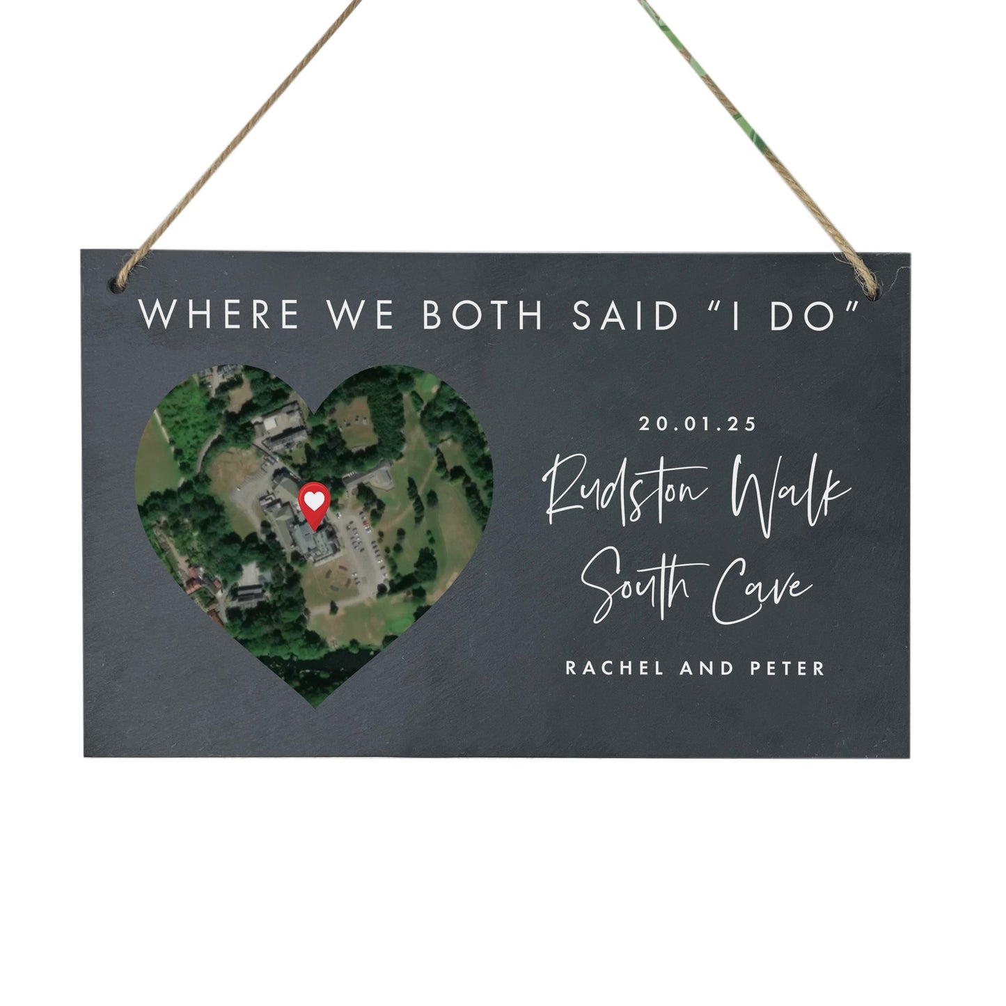 Personalised Heart Map Location Slate Hanging Plaque 25 x 15cm