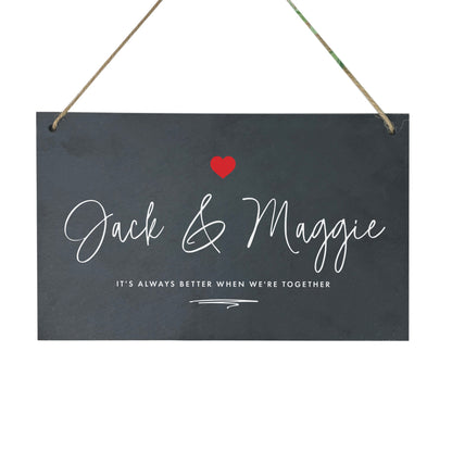 Personalised Couples Names Slate Hanging Sign 25 x 15cm