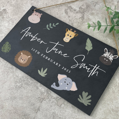 Personalised Jungle New Baby Hanging Nursery Sign 25 x 15cm