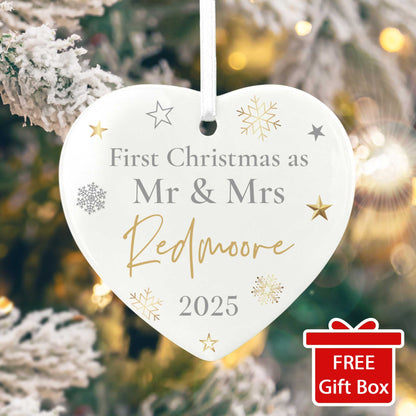 First Christmas As Ceramic Heart Hanging Decoration + Gift Box