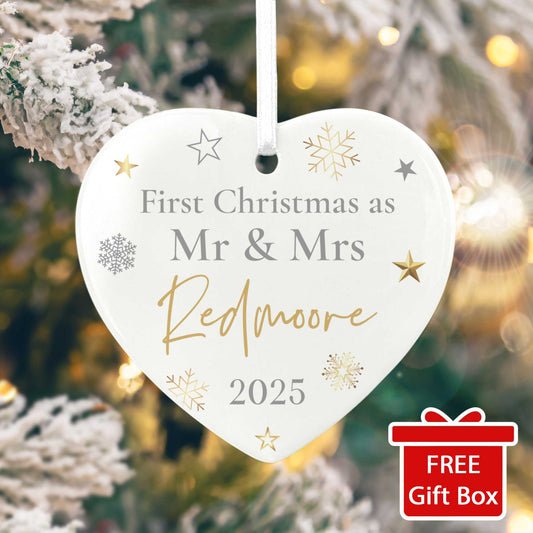 First Christmas As Ceramic Heart Hanging Decoration + Gift Box