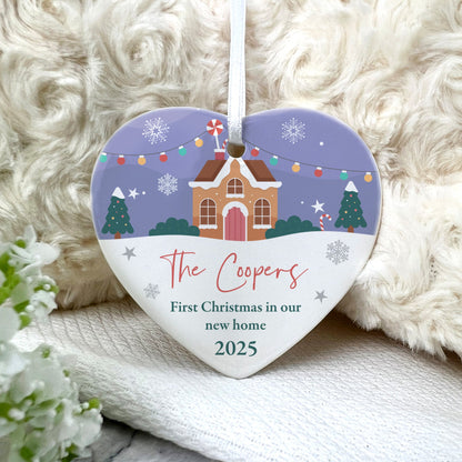 First Christmas New Home Ceramic Heart Hanging Decoration + Gift Box