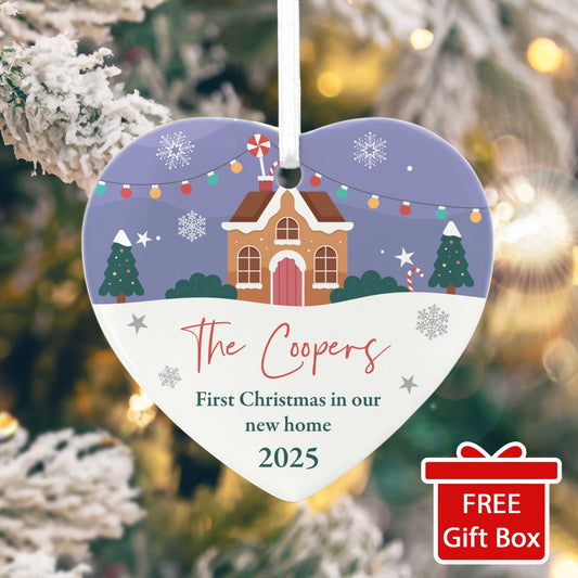 First Christmas New Home Ceramic Heart Hanging Decoration + Gift Box