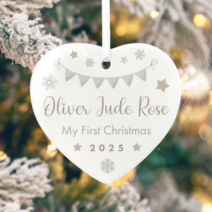 My First Christmas Baby Garland Ceramic Heart Hanging Decoration + Gift Box