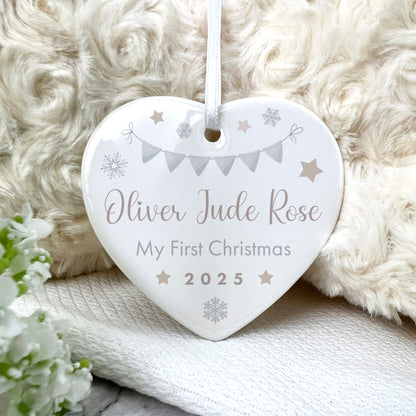My First Christmas Baby Garland Ceramic Heart Hanging Decoration + Gift Box