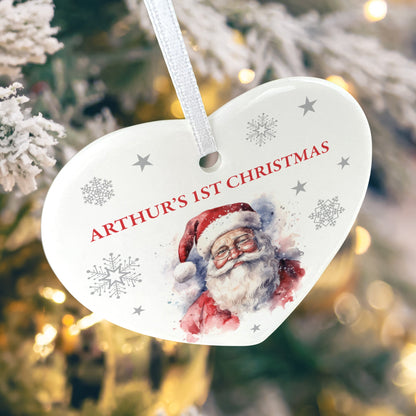 Traditional Santa Any Message Ceramic Heart Hanging Decoration + Gift Box
