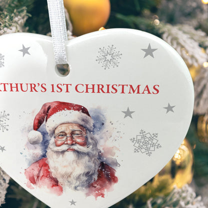 Traditional Santa Any Message Ceramic Heart Hanging Decoration + Gift Box