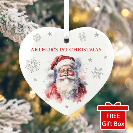 Traditional Santa Any Message Ceramic Heart Hanging Decoration + Gift Box