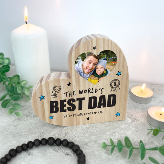 Personalised The World's Best Dad Wooden Freestanding Heart