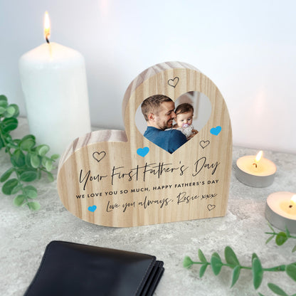 Personalised First Father's Day Wooden Freestanding Heart
