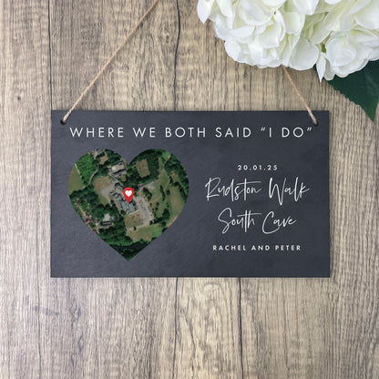 Personalised Heart Map Location Slate Hanging Plaque 25 x 15cm