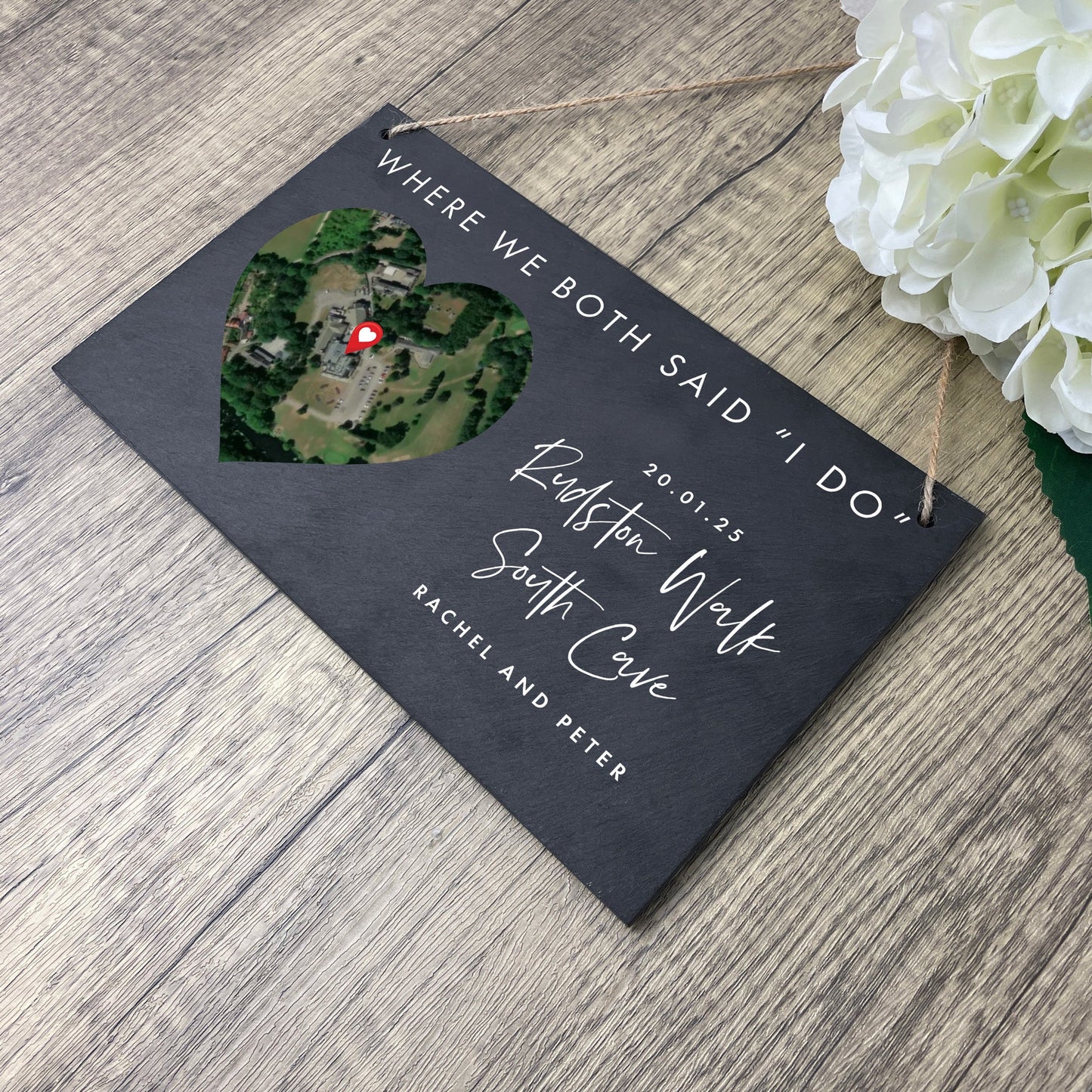Personalised Heart Map Location Slate Hanging Plaque 25 x 15cm