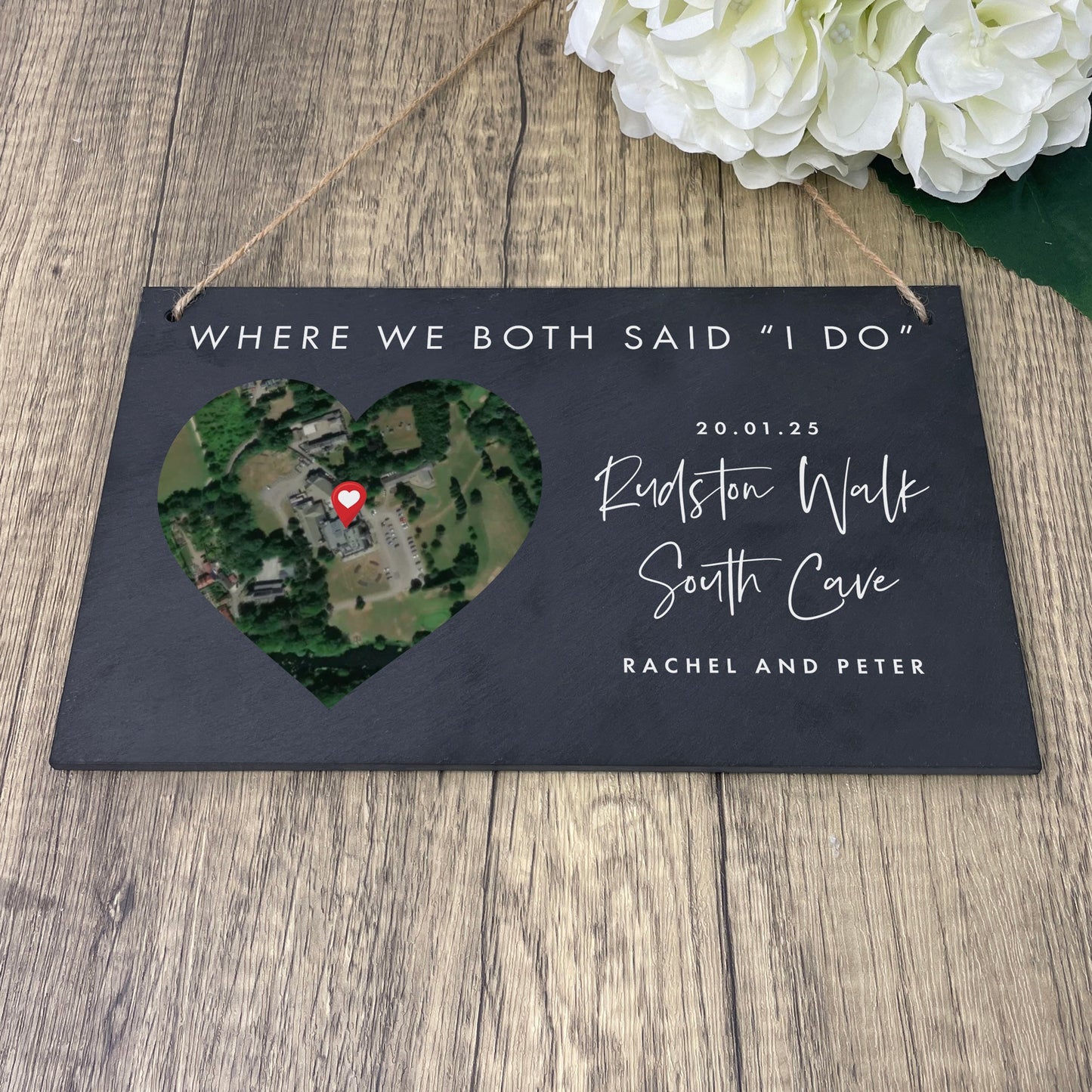 Personalised Heart Map Location Slate Hanging Plaque 25 x 15cm