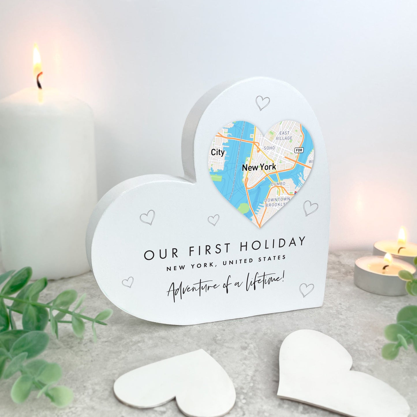 Personalised Heart Map Location White Freestanding Heart