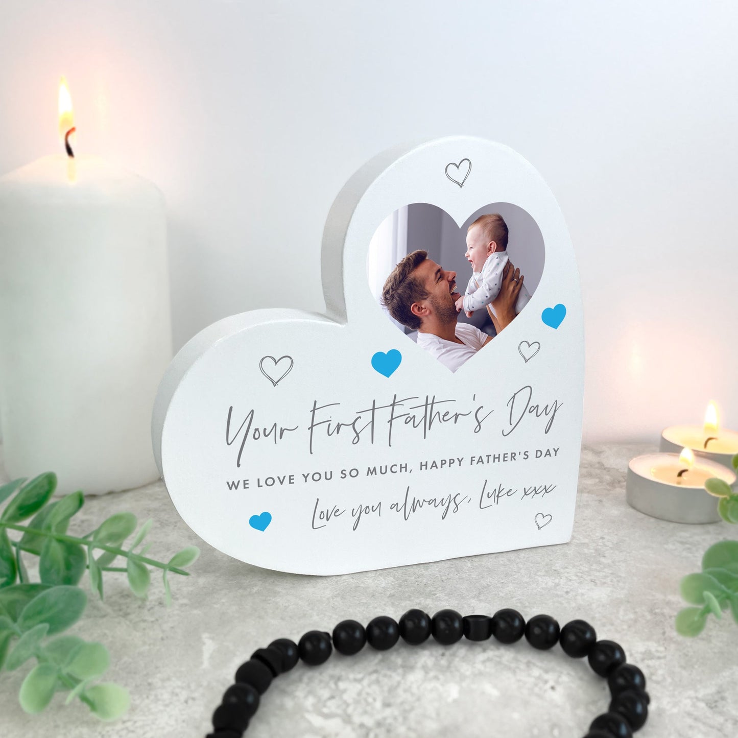 Personalised First Father's Day White Freestanding Heart