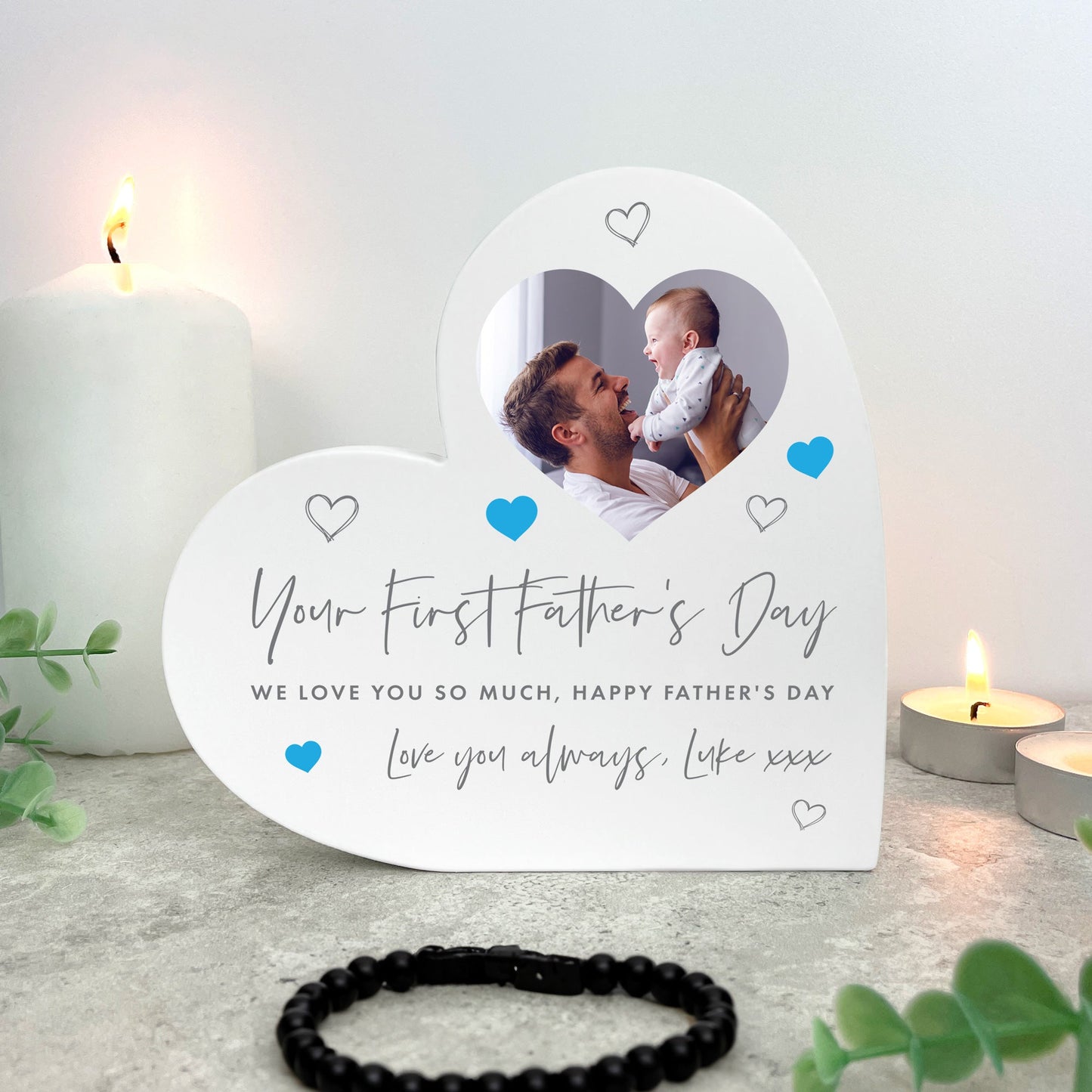 Personalised First Father's Day White Freestanding Heart