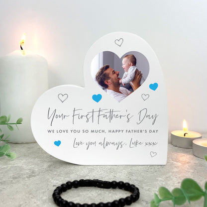 Personalised First Father's Day White Freestanding Heart