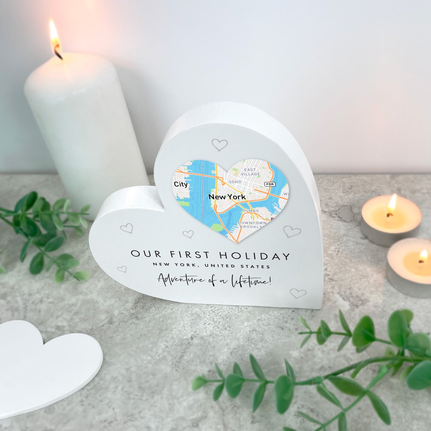 Personalised Heart Map Location White Freestanding Heart
