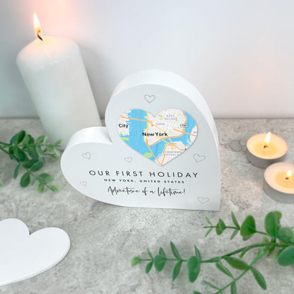 Personalised Heart Map Location White Freestanding Heart
