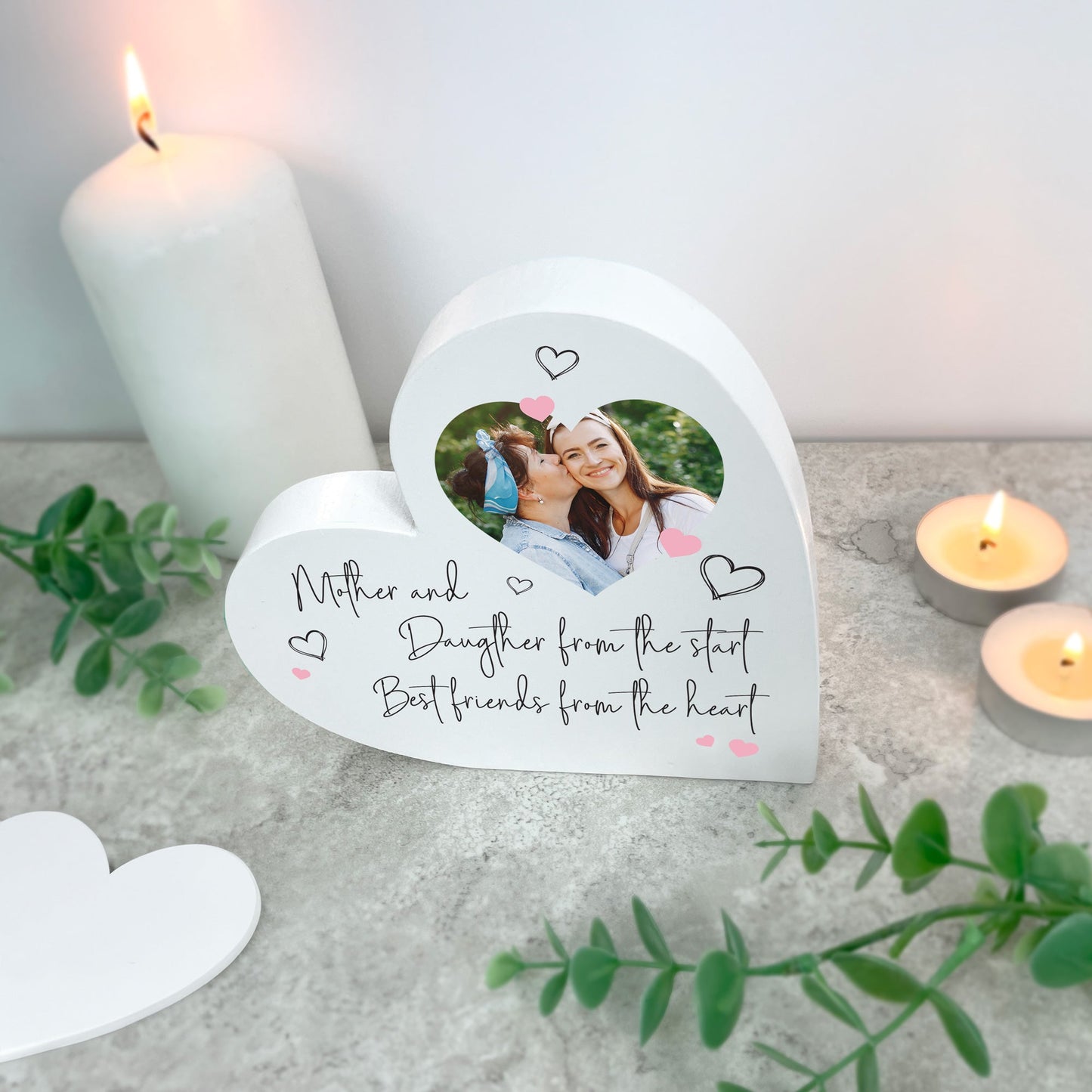 Personalised Mother & Daughter/Son Best Friends Photo White Freestanding Heart