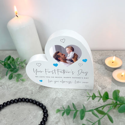 Personalised First Father's Day White Freestanding Heart