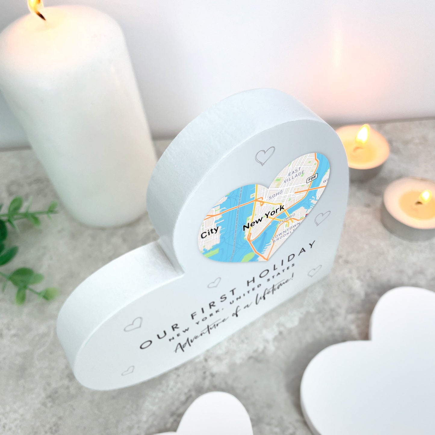 Personalised Heart Map Location White Freestanding Heart