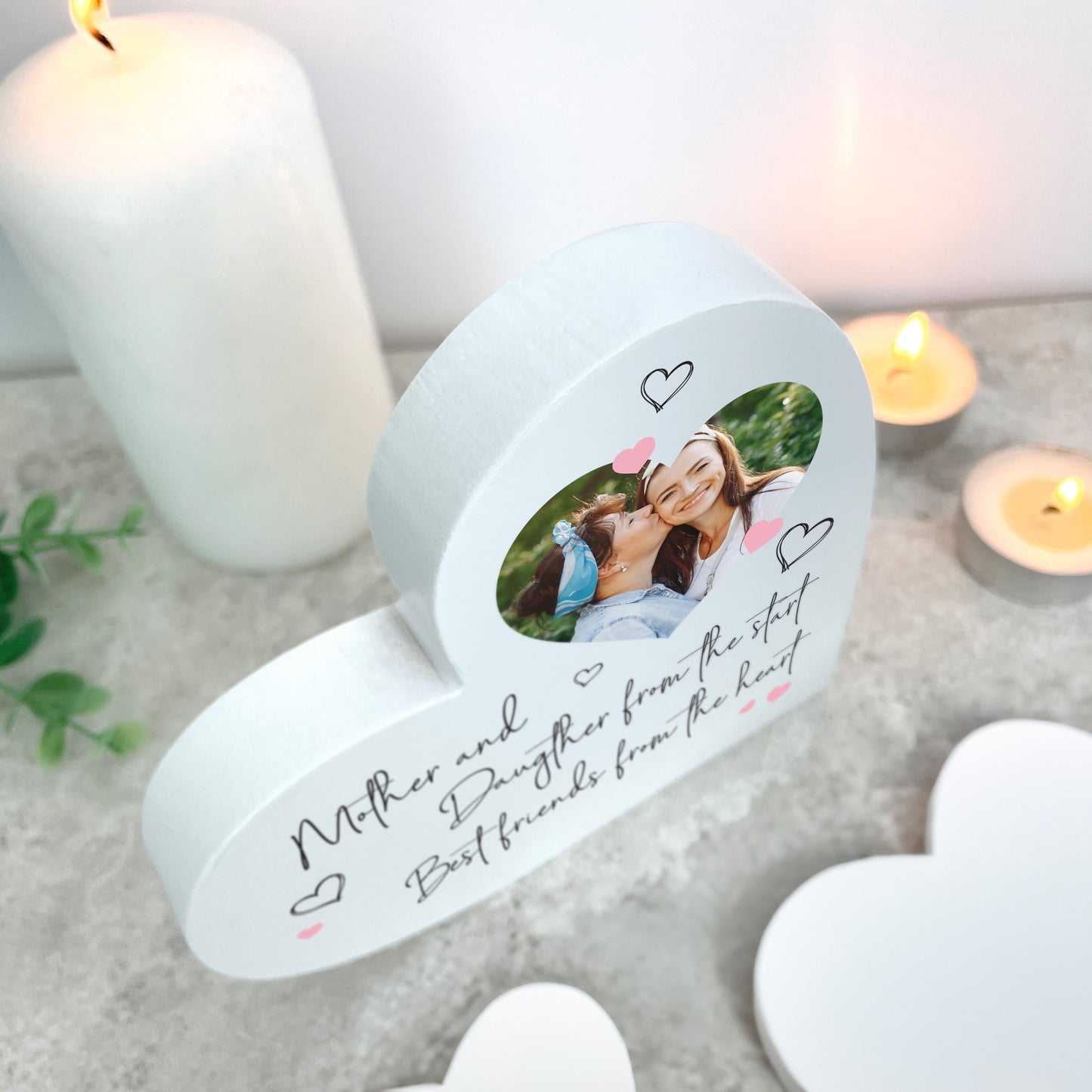 Personalised Mother & Daughter/Son Best Friends Photo White Freestanding Heart