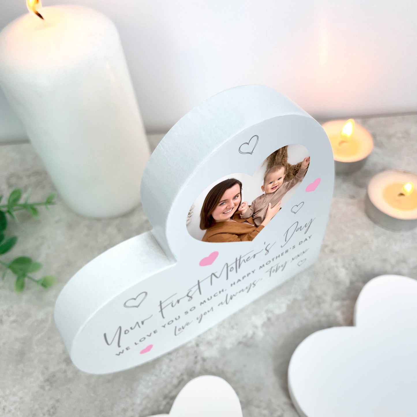 Personalised First Mother's Day White Freestanding Heart