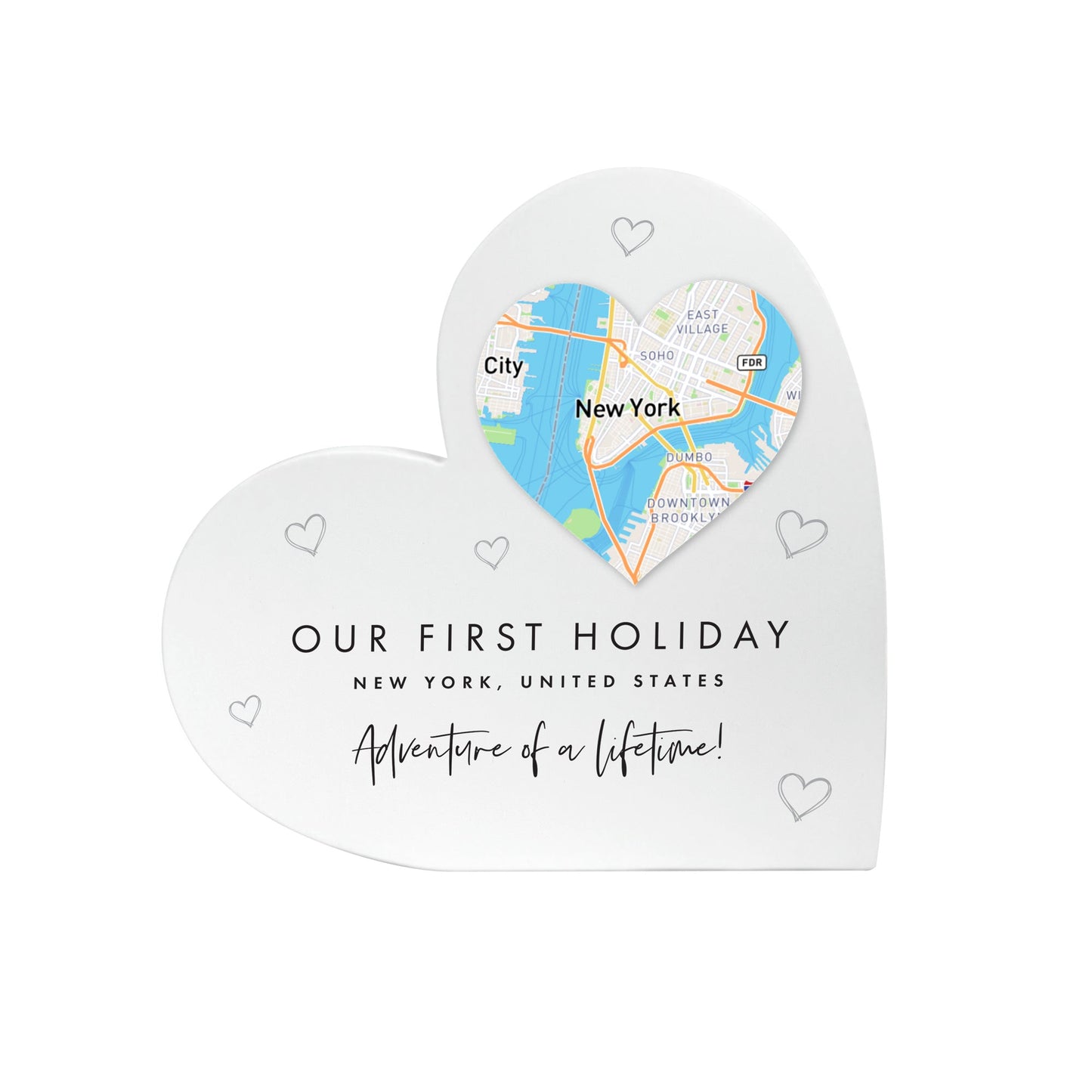 Personalised Heart Map Location White Freestanding Heart