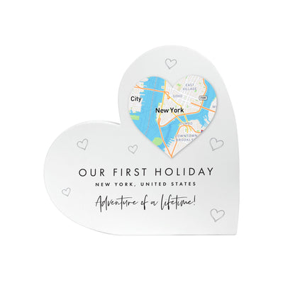 Personalised Heart Map Location White Freestanding Heart
