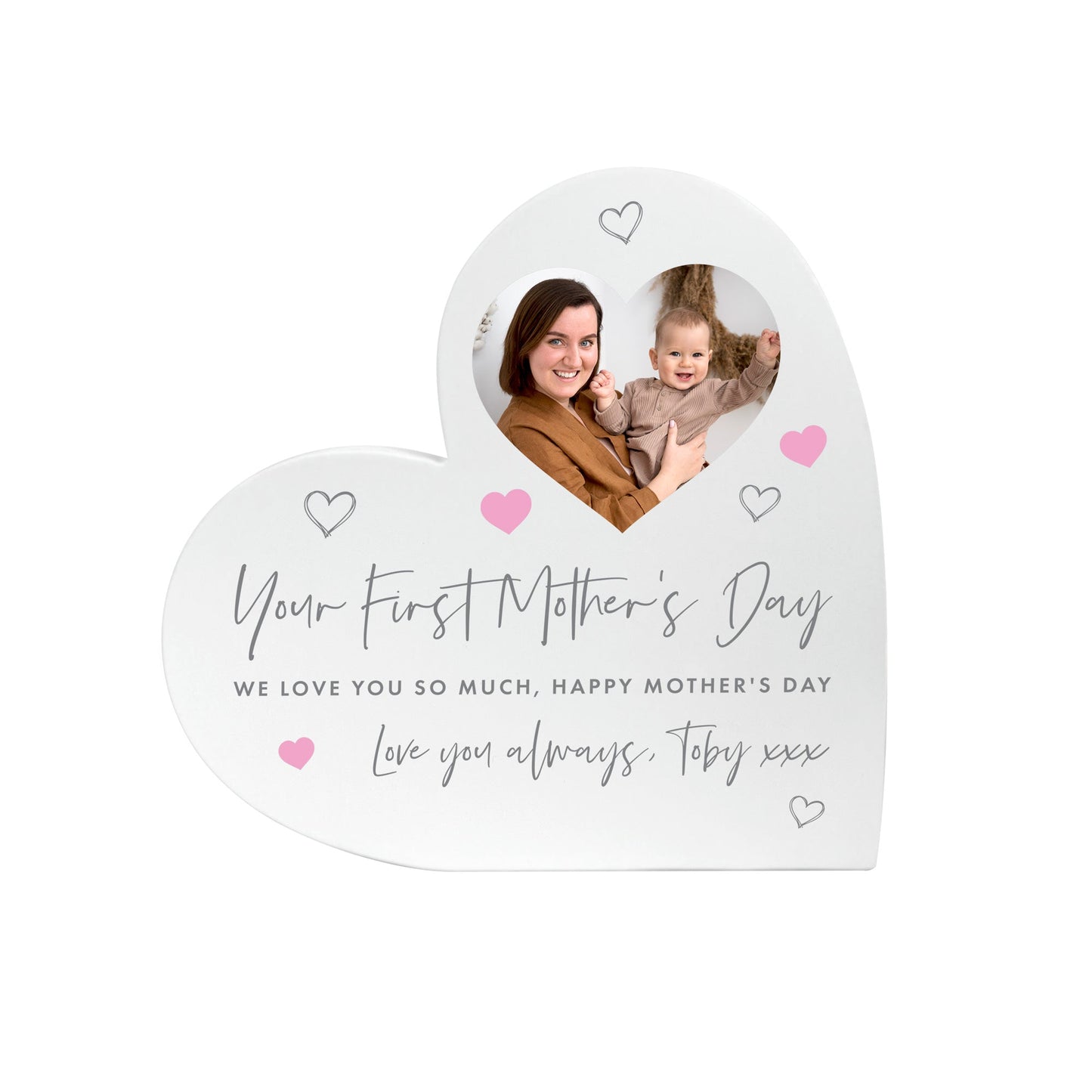 Personalised First Mother's Day White Freestanding Heart