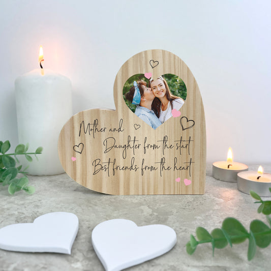 Personalised Mother & Daughter/Son Best Friends Photo Wooden Freestanding Heart