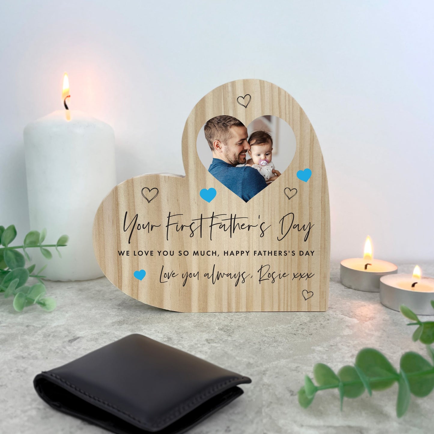 Personalised First Father's Day Wooden Freestanding Heart