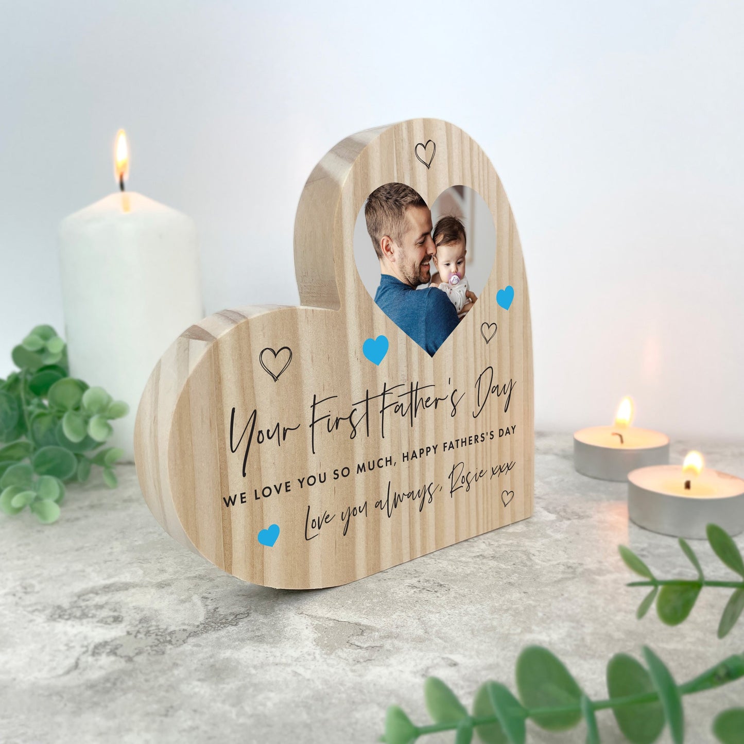 Personalised First Father's Day Wooden Freestanding Heart