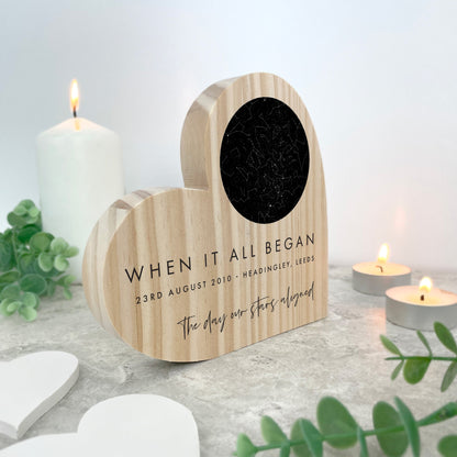 Personalised Star Constellation Wooden Freestanding Heart