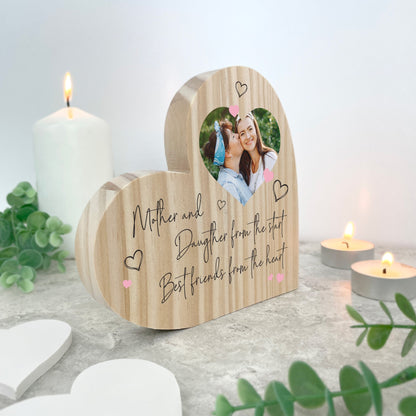 Personalised Mother & Daughter/Son Best Friends Photo Wooden Freestanding Heart