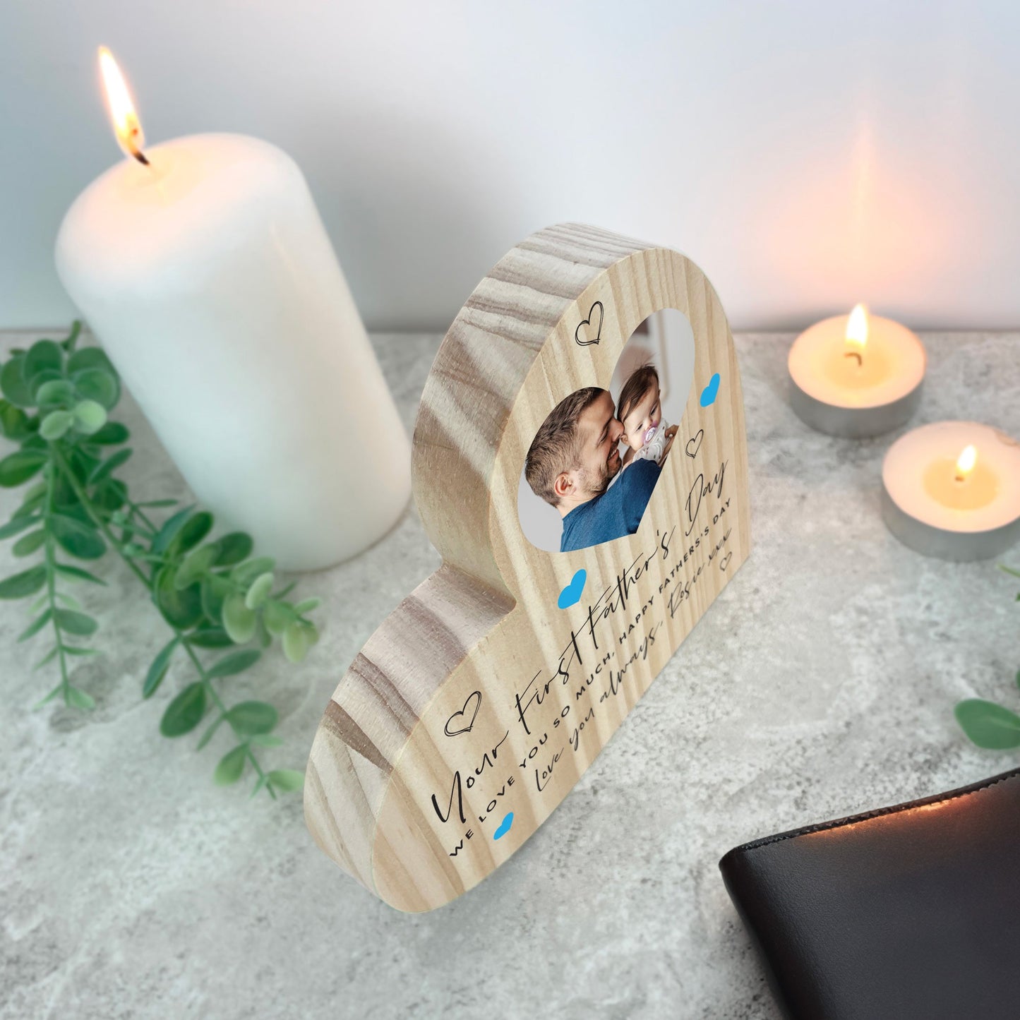 Personalised First Father's Day Wooden Freestanding Heart