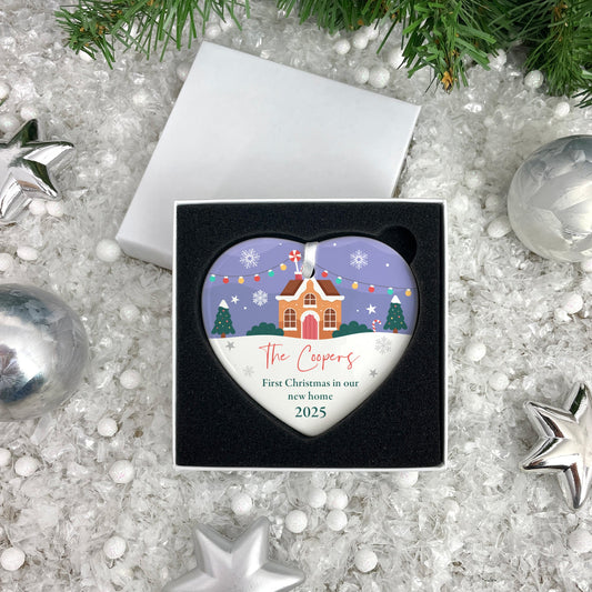 First Christmas New Home Ceramic Heart Hanging Decoration + Gift Box