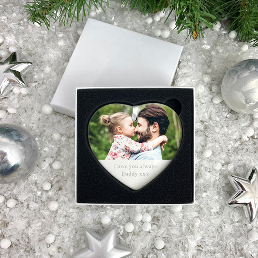 Any Message & Photo Ceramic Heart Hanging Decoration + Gift Box