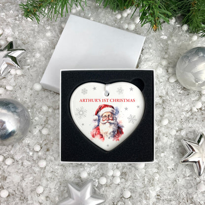 Traditional Santa Any Message Ceramic Heart Hanging Decoration + Gift Box