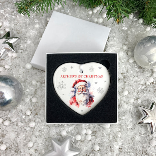 Traditional Santa Any Message Ceramic Heart Hanging Decoration + Gift Box