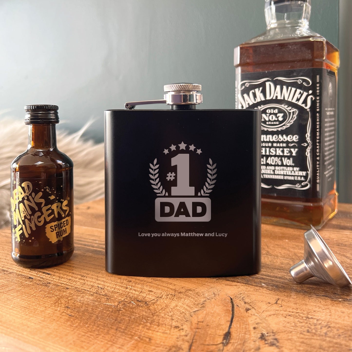 Personalised No.1 Dad Engraved Black Metal Hip Flask 6oz