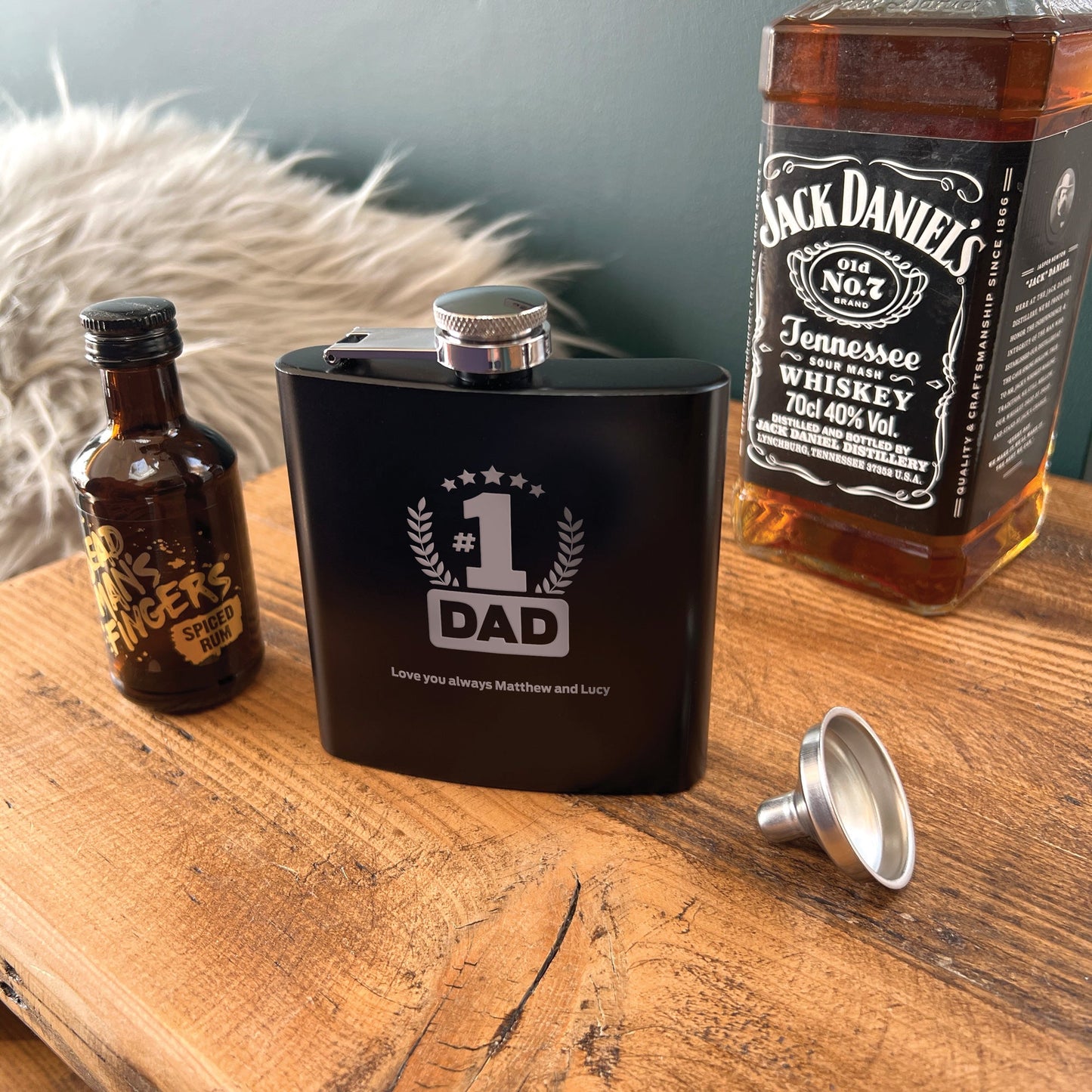 Personalised No.1 Dad Engraved Black Metal Hip Flask 6oz