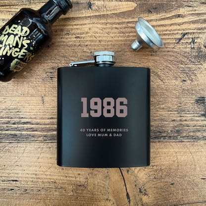 Personalised Engraved Black Metal Hip Flask 6oz | Milestone Birthday, Anniversary or Graduation Gift