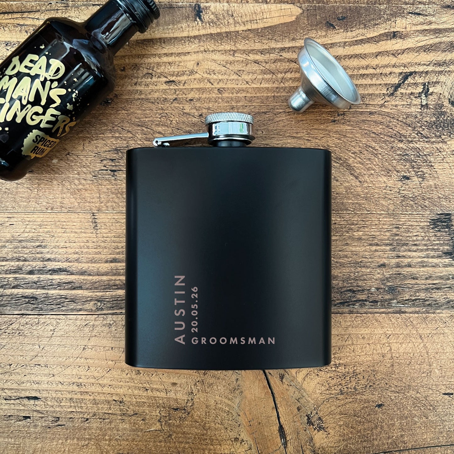 Personalised Engraved Black Metal Hip Flask 6oz | Birthday, Wedding & Groomsmen Gift