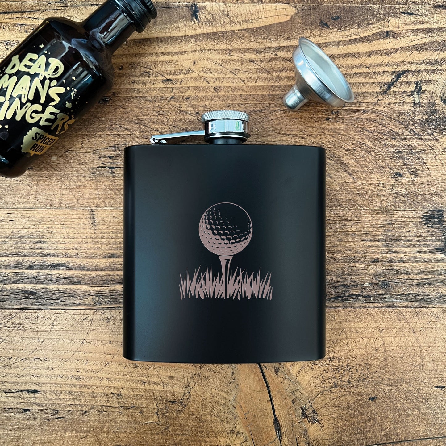 Engraved Golf Black Metal Hip Flask 6oz - 7 Designs | Birthday & Father's Day Gift
