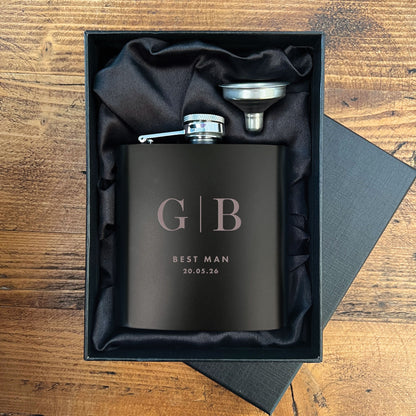 Personalised Engraved Black Metal Hip Flask 6oz - Initials | Birthday, Wedding & Groomsmen Gift